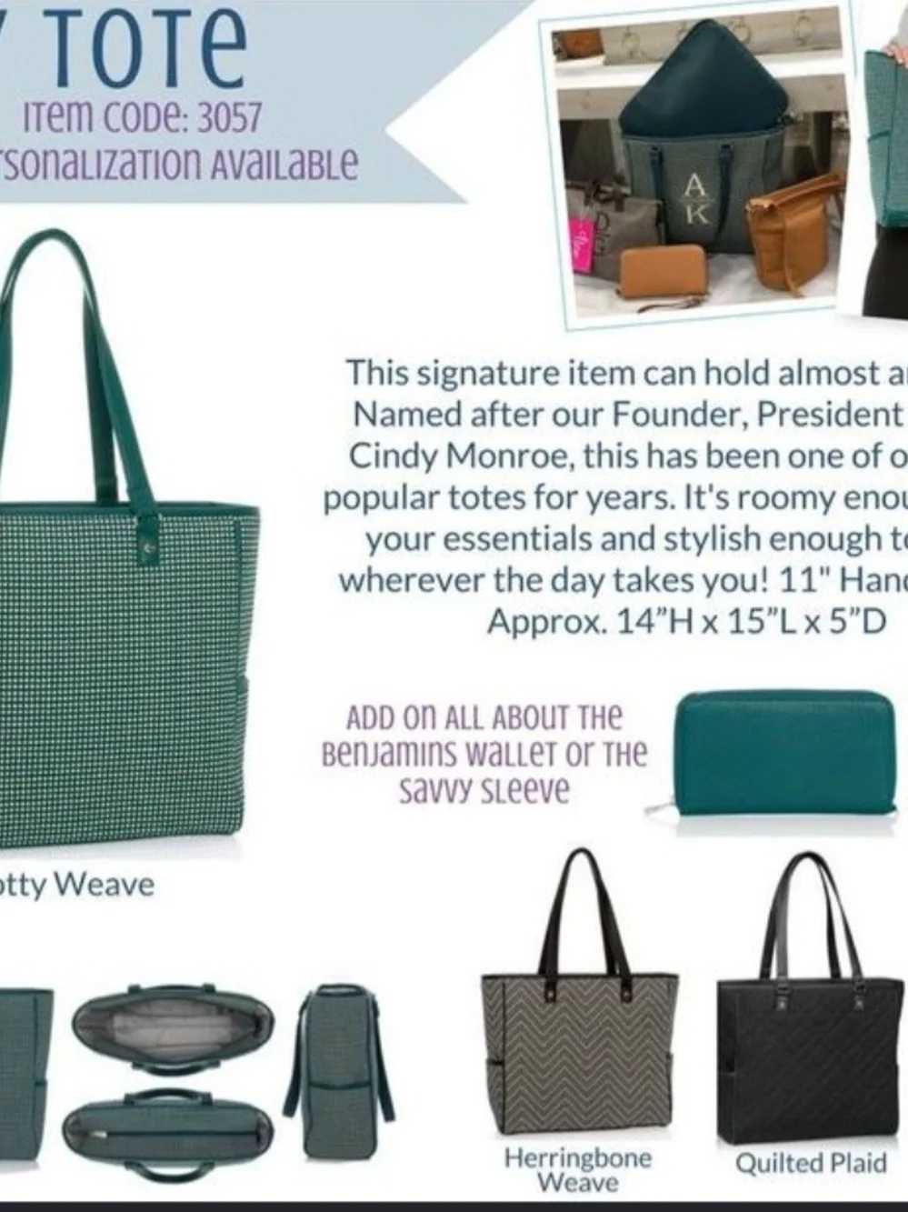 Thirty-One Cindy Tote In Herringbone Weave New
